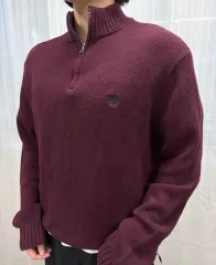 CHAPS by ralph lauren ハーフジップアップ バーガンディ コットン ニット セーター