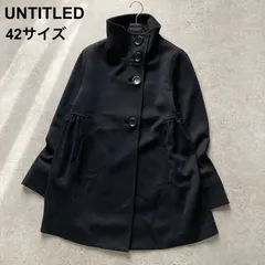 美品 UNTITLED アンタイトル ギャザー切替 スタンドカラーコート スプリングコート ライトコート ウール混 Aライン フレア ひざ丈 黒 42サイズ XL相当 日本製 お受験 入学式 卒業式 発表会 結婚式 体型カバー 細見え 小顔効果