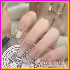 ネイルチップ ロング 付け爪 24枚入 キラキラ 光沢 立体 韓国 人気 おしゃれ ジェルネイル ネイルシール 可愛い 長め ネイルチップ 花嫁ネイル 手作り 両面テープ 蝶 リボン ハート 3D付け爪 結婚式 成人式 パーティー 女性 プレゼント 繰り返 1