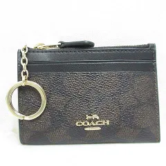 コーチ COACH CW870 ミニ スキニー IDケース シグネチャー キャンバス コインケース カードケース キーリング 黒 茶 PVC レザー
