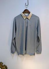 ラコステ　長袖Tシャツ ポロシャツ　ブルー　 LACOSTE　記載Mサイズ　計測 Lサイズ程度　mens  サイドスリット　袖口伸縮