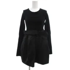 ビーシービージーマックスアズリア BCBGMAXAZRIA ニットワンピース 素材切替 S 黒 ブラック 長袖 リボン バルーンスカート /JS ■YHS16