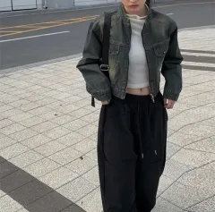 新品) アニワンモア クロップド ウォッシュ デニム ジャケット