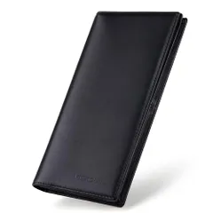 [VISOUL] 長財布 メンズ 12枚カード入れ スキミング防止 札入れ ファスナー無し 二つ折り icカード収納 ながざいふメンズ 小銭入れなし 大容量 超薄型 イタリアレザー 高級牛革 ふたつ折り 財布 本革レザー 薄型 紳士用二つ折り財布 黒po