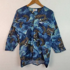 東京日本橋 関東鳶 鯉口シャツ 総柄 龍 ネイビー Mサイズ メンズ 古着 レトロ アメカジ