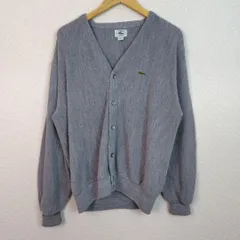 80s IZOD LACOSTE アイゾッド ラコステ ニット カーディガン ロゴ刺繍 グレー Lサイズ メンズ 古着 アメカジ シティーボーイ