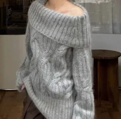 グレー オフショルダー ニット セーター m