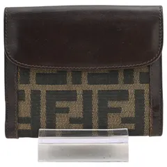 フェンディ ズッカ柄 ロゴ Wホック 二つ折り財布 ブラウン Bランク fe0808vv