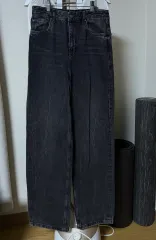 レディース ZARA ストレート ワイド ブラックデニム (28)