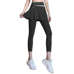 【在庫処分】9分丈 Aライン スパッツ 一体型 スコート 部屋着 ジム レギンス ヨガウェア フィットネス スカート付き スポーツ テニス ヨガパンツ トレーニング ハイウエスト レディース ストレッチ 美脚 SKY] 通気 速乾 [MORGEN CK033