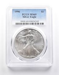 MS69 2014 アメリカン シルバー イーグル PCGS T イエロー/ブルー