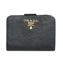 【中古】 PRADA プラダ サフィアーノ コンパクト ウォレット 財布 1ML018_ZLP_F061H ブラック ハイビスカス ピンク マルチカラー レディース 26003051 AO