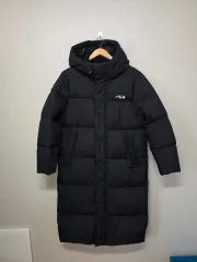 FILA ブラック グースダウン ダウンジャケット ロング丈 フード ダウン コート サイズ 100