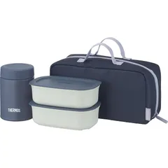 【新着商品】【食洗機対応モデル】 サーモス 真空断熱スープランチセット 800ml グレーネイビー 断熱構造の専用ポーチ付き ポーチ洗濯可 容器電子レンジ対応 お弁当箱 JEH-800 GNV