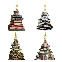 【BEAUTY PLAYER】クリスマスツリー 飾り アクリル 本 ツリー 吊り下げ オーナメント 4個入り 雰囲気満点 学園祭 お祝い プレゼント パーティーグッズ インテリア お部屋 店舗 がっこう 幼稚園 1