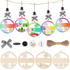 CINECE クリスマスツリー 飾り クリスマス 木製ビーズ オーナメント Xmas 雪だるま 12個・4種類 手作り ワッシャー DIY パーツ 立体 北欧風 吊り 1