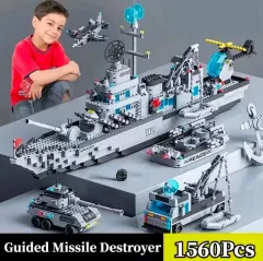 LEGOブロックおもちゃ組立 1560pcs 大型 海軍船艦 軍艦ブロック 70cmキダルト L