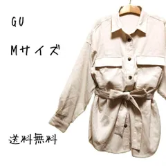 M【超美品 | GU / ジーユー 】 オーバーサイズ コーデュロイ ブラウス ベルト付き シャツ オフホワイト 長袖 T760_2306E2966