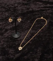 美品 クリスチャンディオール ネックレス イヤリング Diorロゴ ハートモチーフ 2点セット レディース Christian Dior