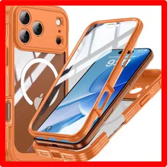 ★送料無料★Size:iPhone17ProMax_Color:オレンジ iPhone 17 Pro Max 用ケース Magsafe対応 ガラスフィルム付き 前後 クリアカバー 液晶保護 フルカバー 全面保護 嵌め込み式 防塵 軽量 滑り止め 米軍MIL規格