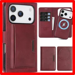 ★送料無料★Color:レッド_Size:iPhone 17 Pro Max 用 ALANTOP iPhone 17 Pro Max 用ケース Magsafe 対応 あいふおん17 Pro Max 用 ケース 手帳型 マグセーフ 耐衝撃 【分離式3 in 1】