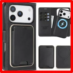 ★送料無料★Color:ブラック_Size:iPhone 17 Pro Max 用 ALANTOP iPhone 17 Pro Max 用ケース 手帳型 MagSafe対応 3in1 着脱式 RFIDブロッキング フリップスタンド付き 多財布 カードスロット