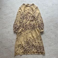 美品 パラスパレス 水彩画風 ロングワンピース ナチュラル ベージュ系
