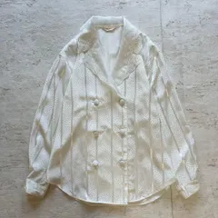 昭和レトロ ヴィンテージ ブラウス 白 花柄刺繍 ダブルボタン 長袖 シャツJ2