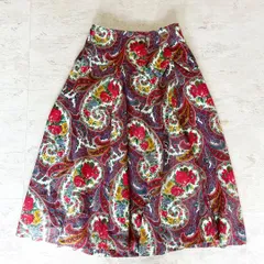 昭和レトロ花柄ペイズリー柄未使用品ロングスカートレッド9号E2