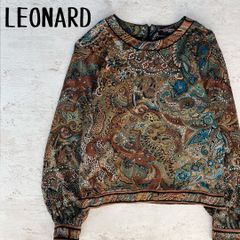 LEONARD レオナール ペイズリー柄 ウールシルクカットソー 美品 レオナール LEONARD ペイズリー柄 ハイネックカットソー L ブルー