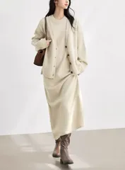 セットアップ 上下セット ニットワンピース 未使用 ニットカーディガン 2点セット レディース ノースリーブワンピース 長袖カーディガン 着やせ 上品 エレガント 秋冬ドレス 結婚式 二次会 きれいめ カジュ