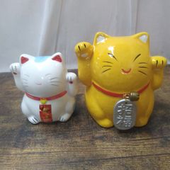 陶器製 招き猫 貯金箱 横10cm 縦15cm - メルカリ