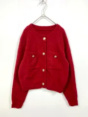 GRL グレイル ゴールドボタンショート丈ニット カーディガン sizeF/赤 ■■レディース