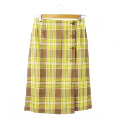 ナチュラルビューティーベーシック NATURAL BEAUTY BASIC スカート タイト ナロー ミモレ ロング ラップデザイン 釦 ガーリー チェック M 黄 イエロー /CK10