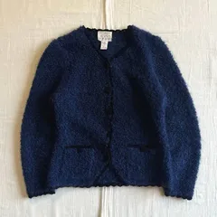 90s　vintage　SUSAN BRISTOL　スーザン・ブリストル　香港製　毛足　肉厚モヘアニット　ボタン留めカーディガン　ループニットジャケット　ネイビー×ブラック　S　一点物　C-GIRL　グランジ　mohair loop knit cardigan