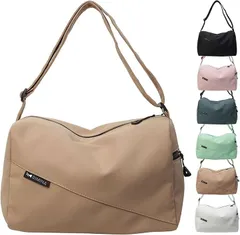 RIMINA 軽くて大容量 ショルダーバッグ レディース メンズ 軽量 可愛い おしゃれ 斜め掛け 大きめ (サンドベージュ)