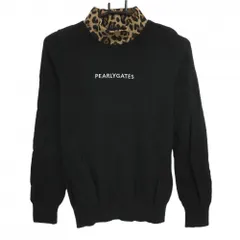 【美品】パーリーゲイツ ハイネックセーター 黒×ライトブラウン ネックレオパード柄  レディース 0(S) ゴルフウェア PEARLY GATES