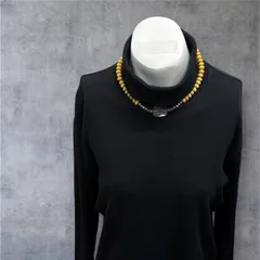 【USED】ビーズネックレス イエロー 天然石風トップ タッセル付き ヴィンテージ風 アクセサリー 首飾り 個性的 ビーズ 大人アクセサリー ネックレス レディース カジュアル パーティー セレモニー