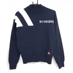 【美品】ルコックゴルフ ハイネックセーター ネイビー×白 フロントロゴ ニット  レディース L ゴルフウェア le coq sportifのサムネイル