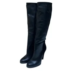 良品 GUCCI グッチ スエード レザー コンビ ロングブーツ サイズ37 24cm相当 ブラック レディース 古着 中古 USED