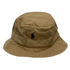 美品 POLO RALPH LAUREN ポロラルフローレン コットンチノ ポニーロゴ バケットハット 帽子 S/M 58cm ベージュ レディース 古着 中古 USED