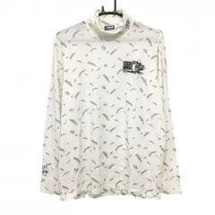 【美品】ゾーイ 長袖ハイネックシャツ 白×グレー リーフ柄 表微起毛  メンズ 2(M) ゴルフウェア ZOY