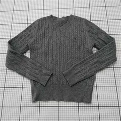 ◇ Θ ロワール Louere ケーブル編みVネックニットセーター グレー系 Mサイズ レディース E  【1601210007750】