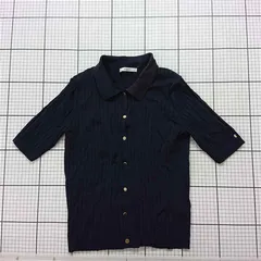 ◇ ⊂ アナイ ANAYI 38 ネイビー系 半袖ニットシャツ レディース E  【1601210015823】