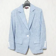 美品 YUKI TORII ユキトリイ ストライプ テーラードジャケット 38 ブルー レディース 古着 中古 USED