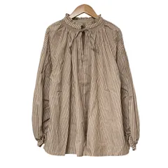 美品 23AW SLOBE IENA スローブイエナ フリルカラーギャザーブラウス 長袖 シャツ ブラウンベージュ レディース 古着 中古 USED