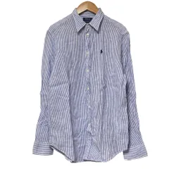 良品 POLO RALPH LAUREN ポロラルフローレン リラックスフィット ストライプ リネン ロングスリーブ シャツ M ブルー ホワイト メンズ 古着 中古 USED