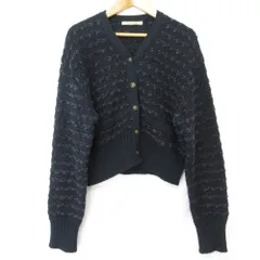 美品 24SS Curensology カレンソロジー ニットツイードカーディガン Fサイズ ネイビー レディース 古着 中古 USED