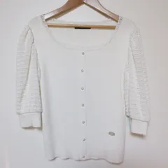 美品 23AW Rene ルネ パールボタン 鍵編みニットスリーブ カーディガン 5332080 サイズ34 ホワイト レディース 古着 中古 USED