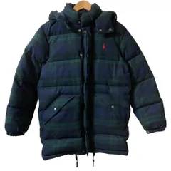美品 Polo by RALPH LAUREN ポロバイラルフローレン ブラックウォッチ ウール ダウンコート サイズS グリーン ネイビー メンズ 古着 中古 USED
